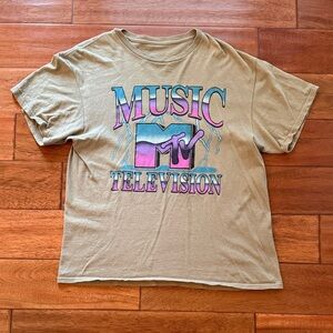 MTV Tan Graphic T-Shirt with Music Television Logo Youth Large